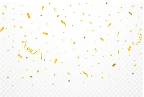 Realistic confetti background vector. Golden celebration confetti ribbon fall Illustrazione stock