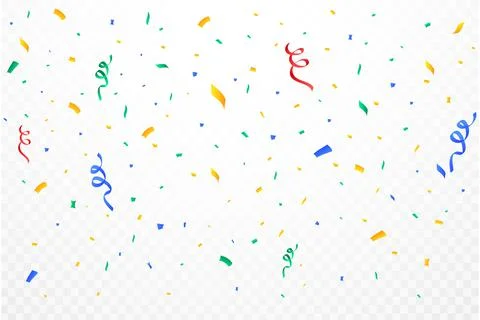Realistic confetti background vector. Multicolor celebration confetti ribbon  Stock Illustration