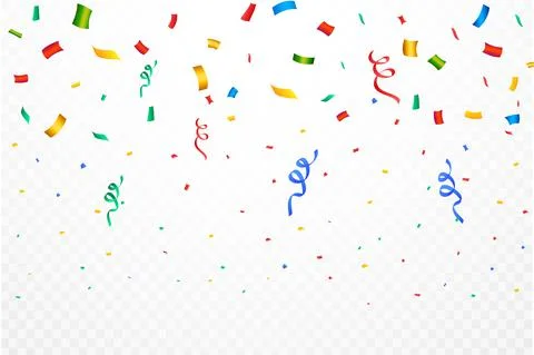 Realistic confetti background vector. Multicolor celebration confetti ribbon  Illustrazione stock