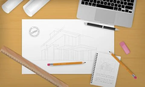 Realistic construction background with under construction headline and different Illustrazione stock