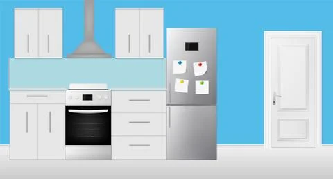 Realistic cooking room interior. Vector illustration. Stock Illustration