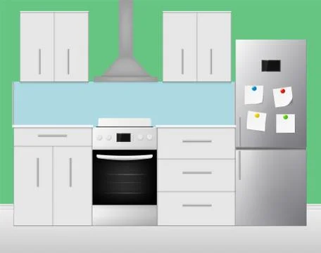 Realistic cooking room interior. Vector illustration. Stock Illustration