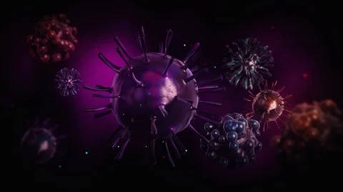 Realistic Corona virus 3D render in multiple colors, viruses rotating and moving Stock Footage 124702390