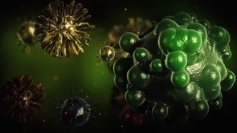 Realistic Corona virus 3D render in multiple colors, viruses rotating and moving Stock Footage 124702622