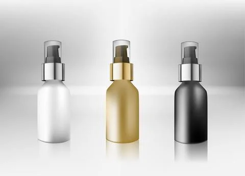 Realistic cosmetic bottle mock up set isolated pack on white background. Stock Illustration