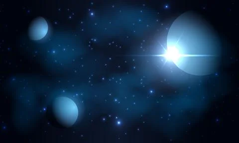 Realistic cosmos vector background with planets in outer space in dark starry Illustrazione stock
