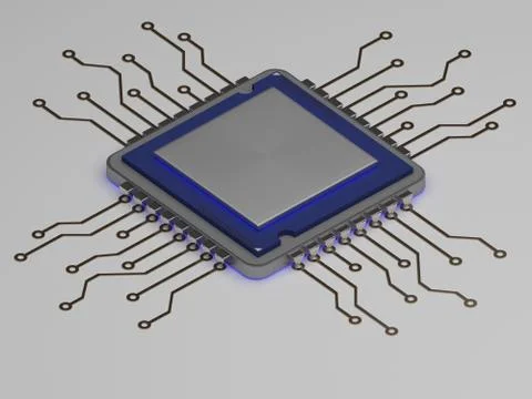 Realistic cpu with blue glow.3d render Stock Illustration