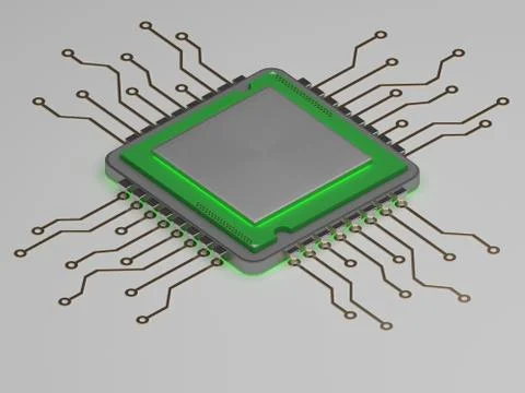 Realistic cpu with green glow.3d render Stock Illustration