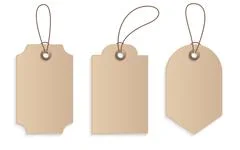 Set of blank gift box tags or sale shopping labels with rope