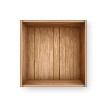 Realistic crate made of old planks for storage. Empty wooden box with top view Illustrazione stock