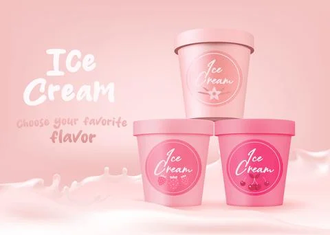 Realistic cream yogurt packaging. Vector illustration of blank white bucket.. 库存插图