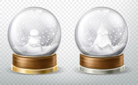 Realistic crystal globe set with fallen snow, gift Stock-Illustration