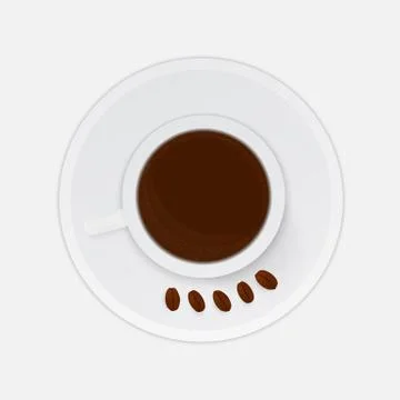 Realistic cup of coffee with beans isolated on white background. Top view. Mo Stock Illustration