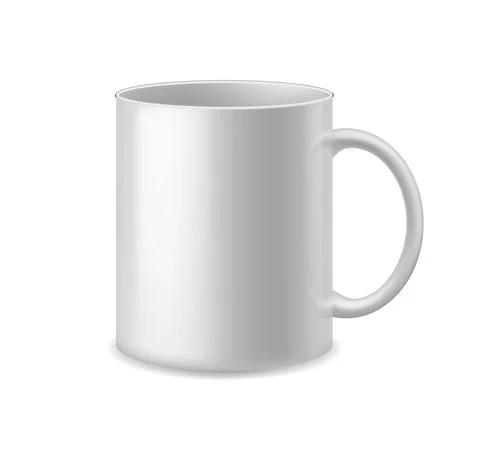 Realistic cup. White ceramic mug with handle coffee or tea. Empty simple clean Stock Illustration