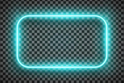 Realistic cyan rectangle led neon tube frame isolated on transparent background. Stock Illustration