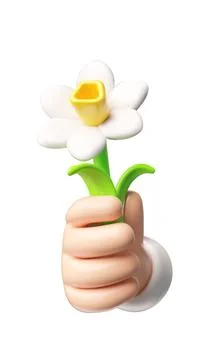 Realistic daffodil flower in hand 3D plastic style, vector cartoon beautiful Stock Illustration