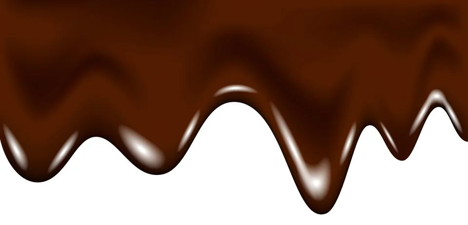 Realistic dark chocolate falling drops, dripping melted liquid cocoa cream. Stock Illustration