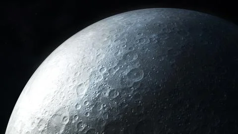 Realistic dark gray image of the moon surface close-up. Stock Illustration