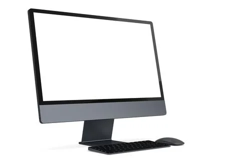 Realistic dark grey computer screen display with keyboard and mouse on white イラスト素材