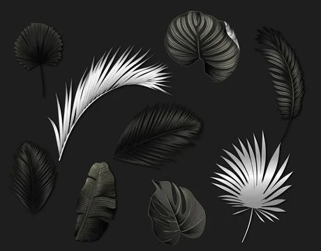 Realistic dark silver leaves background Stock Illustration