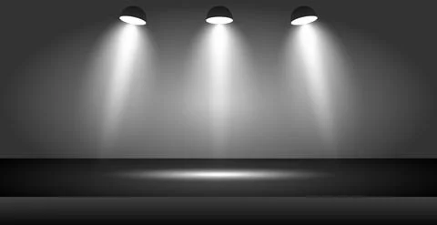 Realistic dark studio with spotlights lighting - Vector Stock Illustration