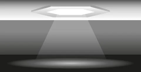 Realistic dark studio with spotlights lighting - Vector Stock Illustration
