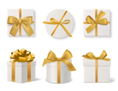 Realistic decorative gift boxes. 3d gifts white cardboard packaging templates Stockillustratie