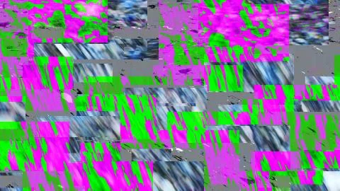 Realistic design abstract digital pixel noise with green and purple glitch error 库存插图