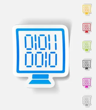 Realistic design element. computer screen with binary 스톡 일러스트