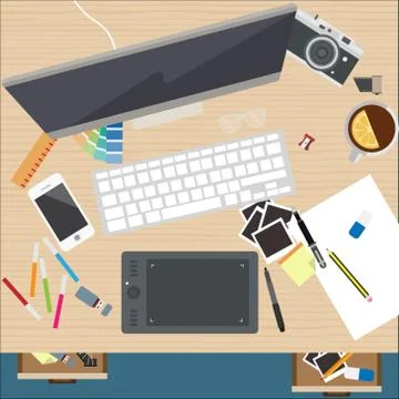 Realistic Designer workspace Stock Illustration