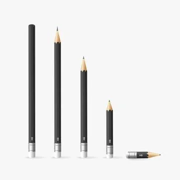 Realistic Detailed 3d Black Sharp Lead Pencil with Eraser on Rear End Set Illustrazione stock