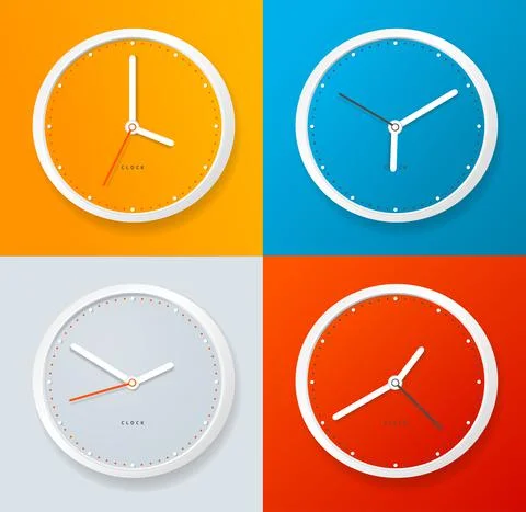 Realistic Detailed 3d Clock Template on a Color Background. Vector Stock Illustration