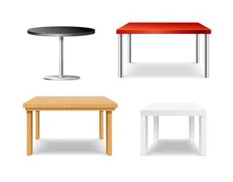 Realistic Detailed 3d Different Table Set. Vector Illustrazione stock