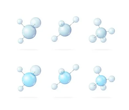 Realistic Detailed 3d Different Types Molecule Set. Vector 스톡 일러스트