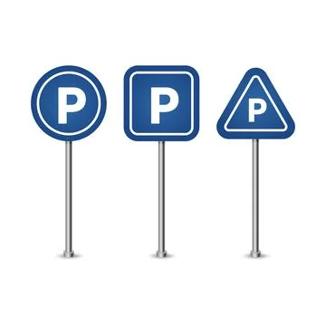 Realistic Detailed 3d Different Types Parking Road Sign Set . Vector illustra Stock Illustration