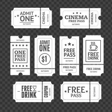 Realistic Detailed 3d Different Types Mockup Tickets Set. Vector Stock-Illustration