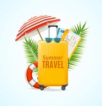 Realistic Detailed 3d Elements Summer Travel Concept. Vector Stock Illustration