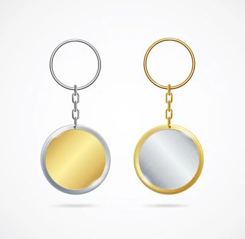 Realistic Detailed 3d Empty Metallic Keychain Set. Vector Stock Illustration