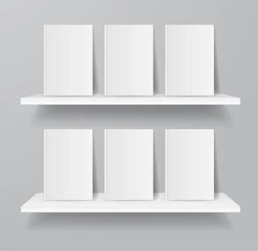Realistic Detailed 3d Empty Template Mockup Books on Shelves Set. Vector Stock Illustration