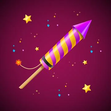 Realistic Detailed 3d Firework Rocket Pyrotechnic. Vector Stock Illustration