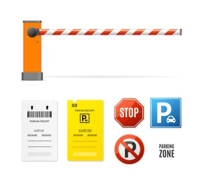 Realistic Detailed 3d Parking Elements Set. Vector Illustrazione stock