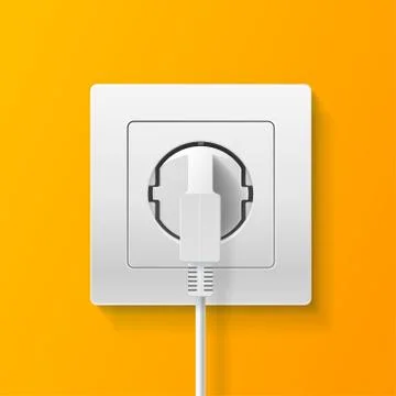 Realistic Detailed 3d Plug inserted in Electrical Outlet. Vector Stock Illustration
