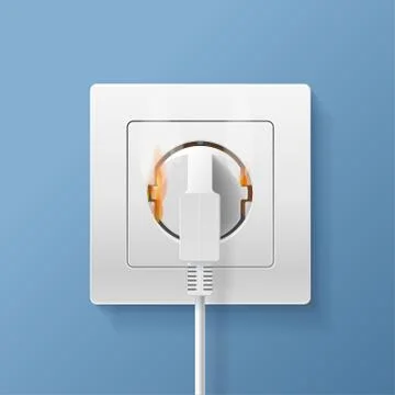 Realistic Detailed 3d Plugs inserted in Electrical Outlet. Vector Illustrazione stock