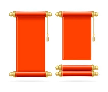 Realistic Detailed 3d Red Scroll Set. Vector Stock Illustration