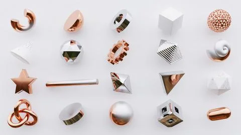 Realistic Detailed 3d Render Primitives Geometry Elements Set Stock Photos