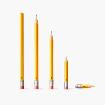 Realistic Detailed 3d Sharpened Yellow Pencil Set. Vector Stock Illustration