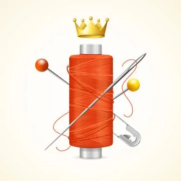 Realistic Detailed 3d Thread Concept with Needle and Pin. Vector Illustrazione stock