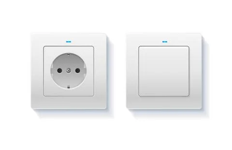 Realistic Detailed 3d Wall Switch and Power Electrical Socket. Vector Ilustração Stock