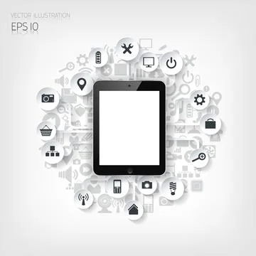 Realistic detailed flat tablet with application icons. Stock Illustration