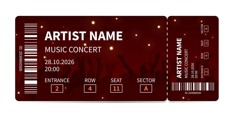 Realistic detailed ticket for festivals, event, theater, concert, play. 库存插图